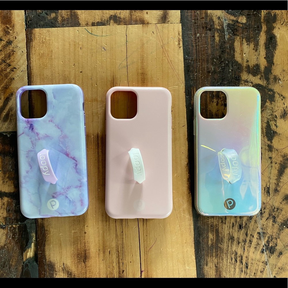 Purple marble, blush, and opal Loopycases